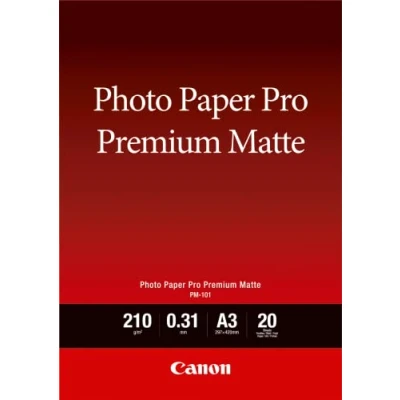 Abbildung von Canon Fotopapier PM 101 Premium matt DIN A3, 20 Blatt (210 g/qm) für Tintenstrahldrucker, 2028049