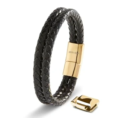 Abbildung von SERASAR Lederarmband Herren 23cm Gold Männer Armband Leder Armreif Lederband Herrenarmreif Armschmuck Schmuck Armkette Flecht Wickelarmband Armbändchen
