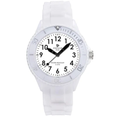 Abbildung von Alienwork Kids Lernuhr Kinderuhr Jungen Mädchen Weiss Silikon Armband Schwarz Kinder Uhr Zeit Lernen Leucht Zifferblatt