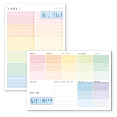 Abbildung von paper&amp;you® 2er Set: A5 To do Listen Block &amp; Wochenplaner [Rainbow] 2 x 50 Seiten inkl. Platz für Notizen auf Vorder und Rückseite!