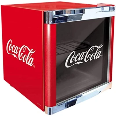Abbildung von CUBES Coca Cola Mini Kühlschrank mit Glastür Getränkekühlschrank 48L, leise &amp; energieeffizient, perfekt für Getränke, Büro Partys 5 15C, Rot