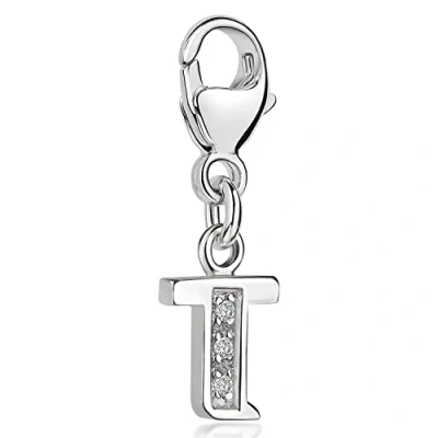 Abbildung von Materia Buchstabe T Anhänger Silber 925 mit 3 Zirkonia Alphabet Charms C70