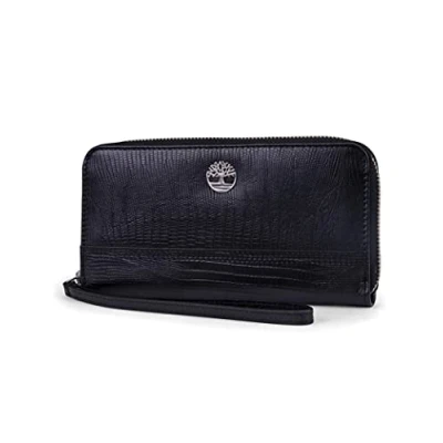 Abbildung von Timberland Damen Leder RFID Zip Around Wallet Clutch mit Handschlaufe, Black (Lizard), Einheitsgröße