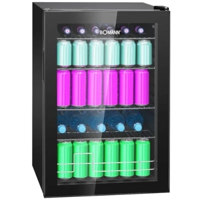 Abbildung von Bomann® Getränkekühlschrank 4 Ablagen bis zu 178 Dosen Kühlschrank mit Glastür 39db leise Getränke 115L Flaschenkühlschrank groß Bierkühlschrank KSG 7290