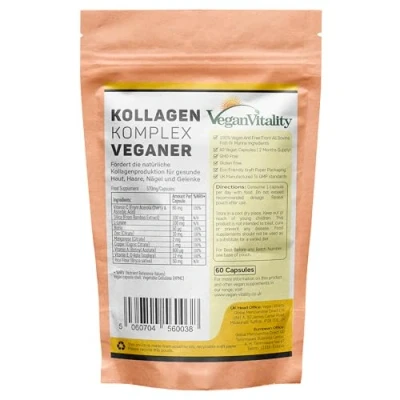 Abbildung von Kollagen Vegan 60 Kapseln mit Collagen Pulver vegan, für gesünderes Haar, Nägel und Haut, veganes Biotin, L Lysin, Bambus Kieselerde, Zink, Vitamin C, E &amp; A. 2 Monats