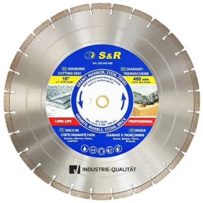 Abbildung von S&amp;R Diamanttrennscheibe 400 x 25.4 3.0 10 mm in Industrie Qualität, Diamant Trennscheibe für Naturstein, Kunststein, Sandstein, Hartziegel, Motortrennsägen und Tischsägen