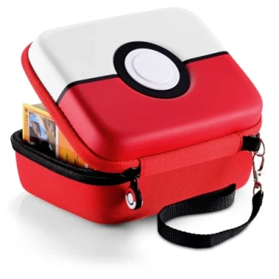 Abbildung von JoyHood Sammelkarten Aufbewahrungsboxen für TCG Karten, 400+ Karten Tragen Tasche, Spielkarten Box (Rot &amp; Weiß)