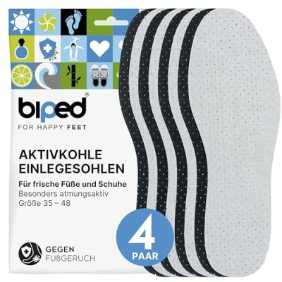 Abbildung von biped 4 Paar Aktivkohle Einlegesohlen gegen Schweissfüsse zur Klimaregulierung, für frische Schuhe und Füße komfortable Schuheinlagen ultraleicht handwaschbar z2727(35)