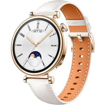 Abbildung von Huawei Watch GT 4 41mm Gold (Witte Leren Armband)