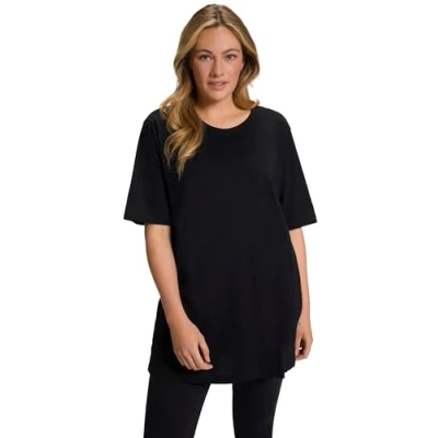 Abbildung von Ulla Popken, Damen, große Größen, Basic Shirt, Rundhals Schwarz 58 60