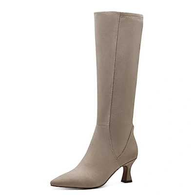 Abbildung von MARCO TOZZI Damen Langschaftstiefel mit Absatz bis zum Knie Elegant, Grau (Taupe), 38