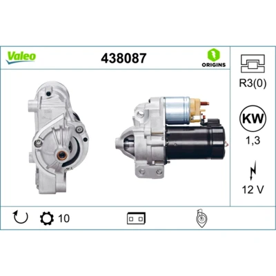 Abbildung von VALEO NEW ORIGINAL PART 438087 Anlasser 12 1,3 10 RENAULT: CLIO 2, LAGUNA CITROËN: C5 II Estate, C8, 3, PEUGEOT: 407 Saloon