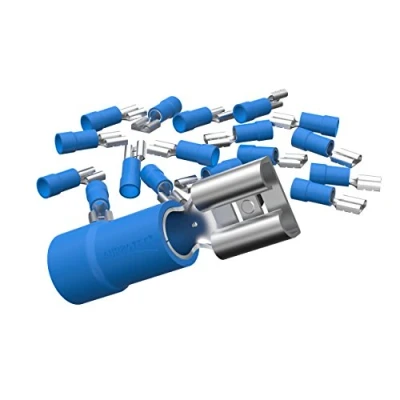 Abbildung von AUPROTEC 25x Flachsteckhülsen 1,5 2,5 mm² blau/Steckbreite 6,3 mm Teilisoliert PVC weiblicher Steckverbinder FDD Kabel Verbinder aus Messing verzinnt