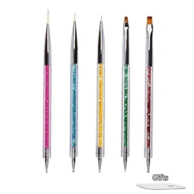 Abbildung von 5 Pcs Nageldesign Pinsel Nail Art Set Liner Dotting Punktierung Zeichnung Stift Acryl UV Gel 3D Funkeln Nagellack für DIY Design