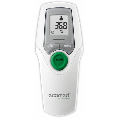 Abbildung von ecomed TM 65E Fieberthermometer, Kontaktlos, Infrarot, Präzises Stirnthermometer, Für Babys, Kleinkinder und Erwachsene, Inkl. Speicherfunktion, Umgebungstemperatur, Flüssigkeitstemperatur
