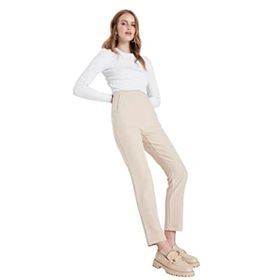 Abbildung von TRENDYOL Damen High Waist Cigarette Pants Täglich, Beige, 38