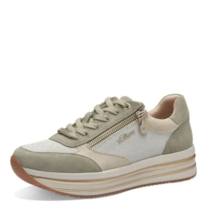 Abbildung von s.Oliver Damen Sneaker flach mit dicker Sohle Reißverschluss, Mehrfarbig (Green Comb.), 39