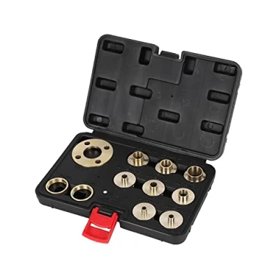 Abbildung von KATSU 10Pcs Template Router Guides Kit mit Kontermutteradapter, Imperiale Größe Messing Guide Bushing für Reinigungsarbeiten Schwalbenschwanzarbeit Scharnierfräsen 105435
