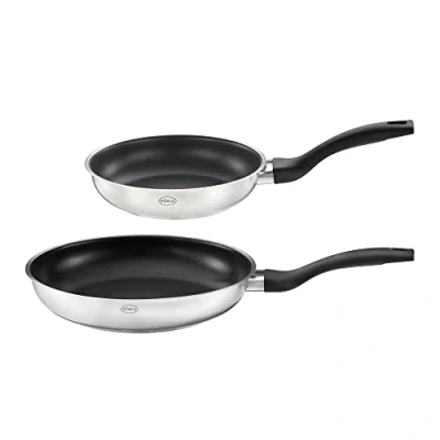 Abbildung von RÖSLE Pfannen Set Basic Line Ø 20 cm, 24 cm mit Antihaftversiegelung ProPlex, Edelstahl 18/10, silberfarben/schwarz