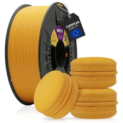 Abbildung von WINKLE PLA HD Filament, Pastellgelb, Kurkuma, 3D Drucker, 1,75 mm, 300 g, Gelb, Farbe ohne Glanz, Maßgenauigkeit, Spule mit g