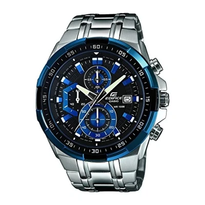 Abbildung von Casio Herren Quartz Armbanduhr, 47.00mm GehäusegröÃŸe mit schwarz analog Zifferblatt und Silber Metallarmband Armband EFR 539D 1A2VUEF
