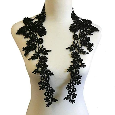 Abbildung von Yulakes Gestickte Spitze Ausschnitt Ansatz Spitzenkragen Einsatzkragen Kragen Verzieren Lace Collar Applique Patches Trim Embellishments Für Kleid DIY Handarbeit (Schwarz)