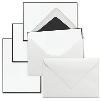 Abbildung von 25x Trauerkarten Sets DIN A6 Einzelkarten mit weißen Umschlägen C6, schwarz gefüttert Kondolenzkarten handgemachtem schwarzen Rand