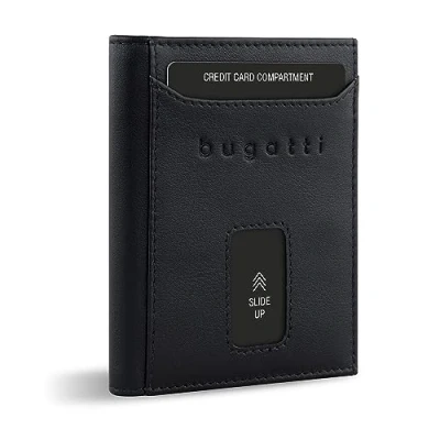 Abbildung von bugatti Secure Slim Mini Börse Spezial mit XL Münzfach und RFID Schutz aus Leder, schwarz Nappa