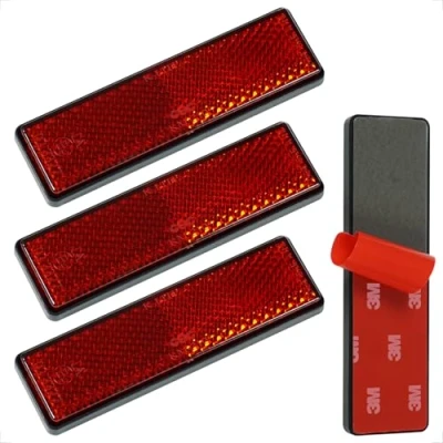 Abbildung von evermotor Reflektoren Motorrad 4 Stück, E4 E geprüft hinten rot 94 X 27.5 9 mm selbstklebend Rückstrahler Scheiben Katzenauge Roller Quad Kennzeichenhalter