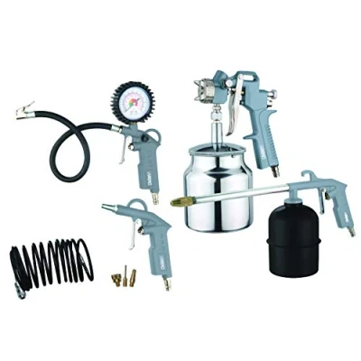 Abbildung von ABAC 8 teiliges Kompressor Zubehörset G 810AL, Inklusive Reifenfüller mit Manometer, Ausblaspistole, Farbspritzpistole 1L, Waschpistole 900ml, 5m Spiralschlauch