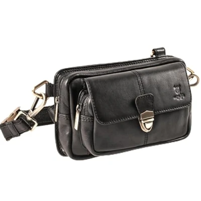 Abbildung von MATADOR (3 in 1 Tasche „Kairo“ hochwertige Handy Bauchtasche Leder Herren Umhängetasche Damen mit viel Platz für Portemonnaie stylische Gürtel robusten Gürtelschlaufen Nappa Schwarz