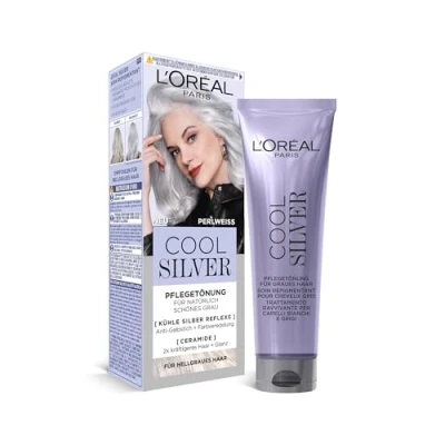 Abbildung von L&#039;Oréal Paris Haarfarbe, Anti Gelbstich, Farbveredelnde Pflegetönung mit Ceramiden, Für hellgraues Haar, Cool Silver, Farbe: Perlweiß