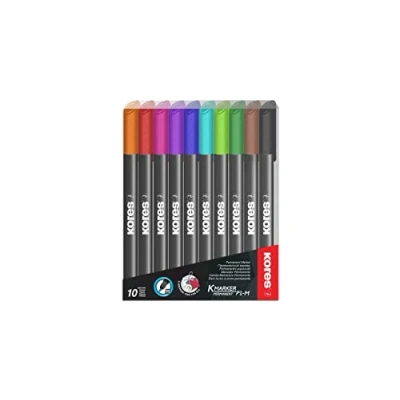 Abbildung von Kores K Marker P1: Bunte Permanent Stifte, Dünne Faserspitze mit wasserfester und nahezu geruchsfreier Tinte, für alle Oberflächen, Packung von 10 sortierten Farben