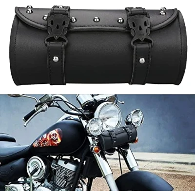 Abbildung von JoyFan Motorrad Lenkertasche, Leder Werkzeugtasche für Harley Yamaha Honda Shadow Kawasaki Suzuki Vulcan, Schwarz