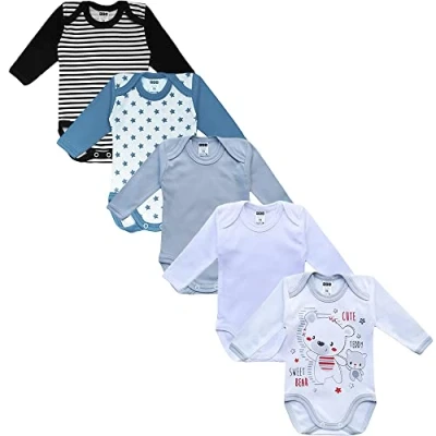Abbildung von MEA Baby Unisex Langarm Body aus 100% Baumwolle im 5er Pack, mit Aufdruck, für Mädchen, Jungen (98, 2)