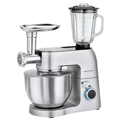 Abbildung von ProfiCook Knetmaschine PC KM 1189 3in1, Mixer und Fleischwolf in Einem, massives Alu Druckguss Gehäuse mit leistungsstarken 1500 Watt, 8 Geschwindigkeitsstufen, Profi Metallgetriebe, silber