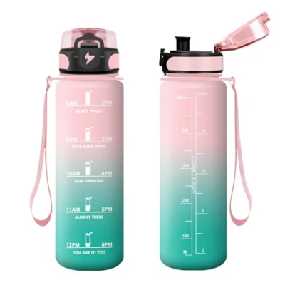 Abbildung von Vikastar Trinkflasche, 500ml BPA Frie, Trinkflasche Sport, Kohlensäure Geeignet, Sportflasche für Kinder, Schule, Outdoor, Rosa Cyan