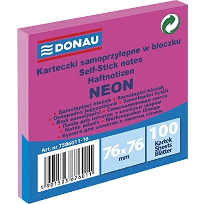 Abbildung von DONAU 7586011 16 Notes Würfel Haftnotizen Neon Rosa Selbstklebende Haftnotizzettel Sticky 76X76mm, 1x100 Blatt, Notizblock klebend für Büro Schule