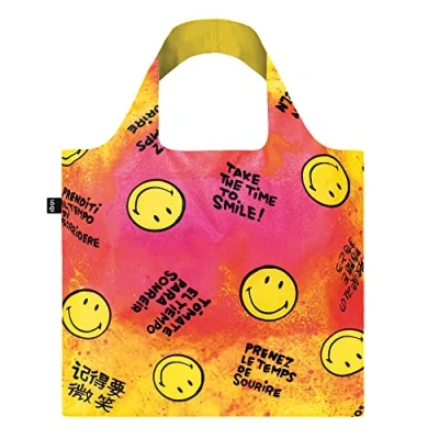 Abbildung von LOQI Museum Smiley Wiederverwendbare Einkaufstasche, Time to Smile Collectors Edition, Einheitsgröße, Gelb (SM.TS), Yelow, Zeitgenössisch