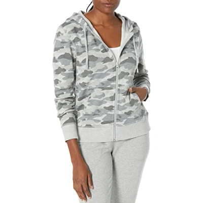 Abbildung von Amazon Essentials Damen Hoodie mit Langem Reißverschluss aus French Terry Fleece (Erhältlich in Übergröße), Grau Tarnmuster, S