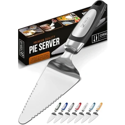Abbildung von Orblue Kuchenheber und Tortenheber, Edelstahlmesser Kuchenschneider Tortenheber mit gezackten Kanten für Kuchenpizza Edelstahl (Black)