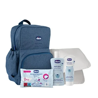 Abbildung von CHICCO NATURAL SENSATION WICKELRUCKSACK ENTHÄLT 1 BABY SCHAMPOO &amp; KÖRPERBAD OHNE TRÄNEN 200 ML, WICKELCREME 4IN1 100 REINIGUNGSTÜCHER 72 STK., FALTBARE WICKELMATTE