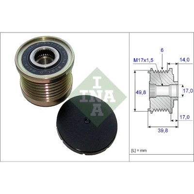 Abbildung von INA 535 0146 10 Freilauf Lichtmaschine 39,8 Spezialwerkzeug zur Montage notwendig NISSAN: X Trail, Qashqai / Qashqai+2 I Van