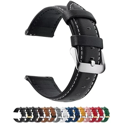 Abbildung von Fullmosa 12 Farben Uhrenarmband, Axus Serie Lederarmband Ersatz Watch Armband mit Edelstahl Metall Schließe für Herren Damen 14/16/18/20/22/24mm,Schwarz 24mm