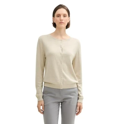 Abbildung von TOM Tailor Basic Strickjacke, Damen, Größe: Small, Dusty beige melange