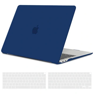 Abbildung von TECOOL Hülle für MacBook Air 13 Zoll Retina 2021 2020 2019 2018 (M1 A2337/A2179/A1932), Ultradünn Schutzhülle Hartschale Matt Case + EU Tastaturschutz neu Mac 13&quot; mit Touch ID, Marineblau