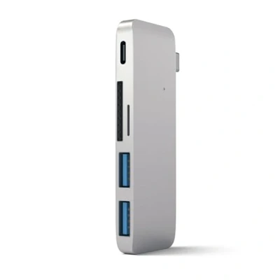 Abbildung von SATECHI Aluminium Type C USB 3.0 3 in 1 Combo Hub mit Pass Through Für M2/ M1 MacBook Pro/Air, iPad M2 Mac Mini, iMac (Silber)