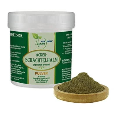 Abbildung von VITA IDEAL Vegan® Acker SCHACHTELHALM Kraut 300g PULVER Zinnkraut Equisetum arvense Tagesportion 700mg SCHACHTELHALMKRAUT natürlich, pflanzlich &amp; ohne Zusatzstoffe, Inklusive Messlöffel.