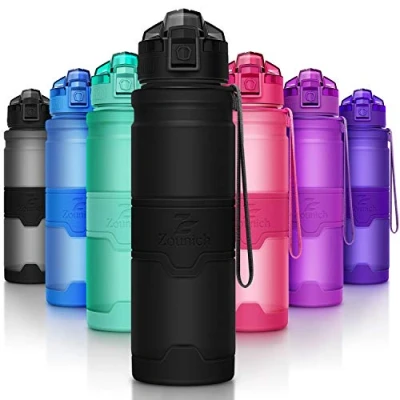 Abbildung von ZOUNICH Trinkflasche Sport BPA frei Kunststoff Sporttrinkflaschen für Kinder Schule, Joggen, Fahrrad, öffnen mit Einer Hand Trinkflaschen Filter, Dunkelrot, 17oz/500ml