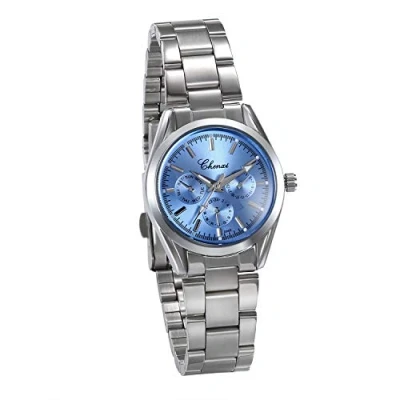 Abbildung von JewelryWe Damen Uhren Elegant Analog Quarz Business Casual Armbanduhr mit Silber Ton Edelstahl Armband, Blau